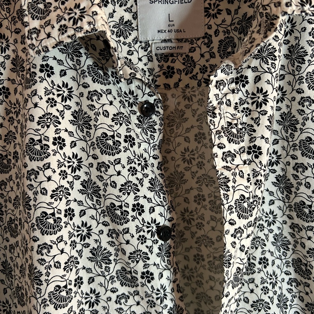 Springfield Black and White Floral Button Down Shirt